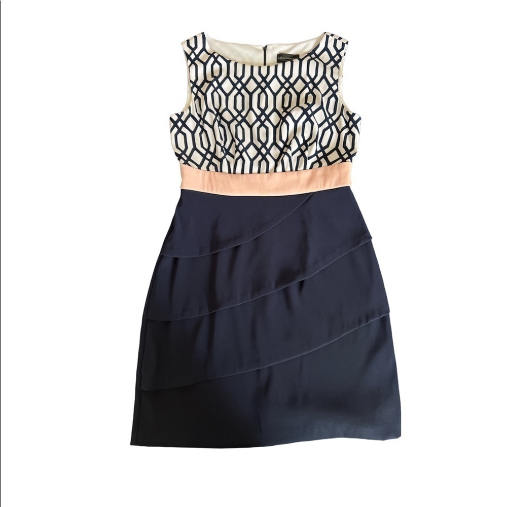 Dress. Tier layered. Navy, pink, and white. 8P
